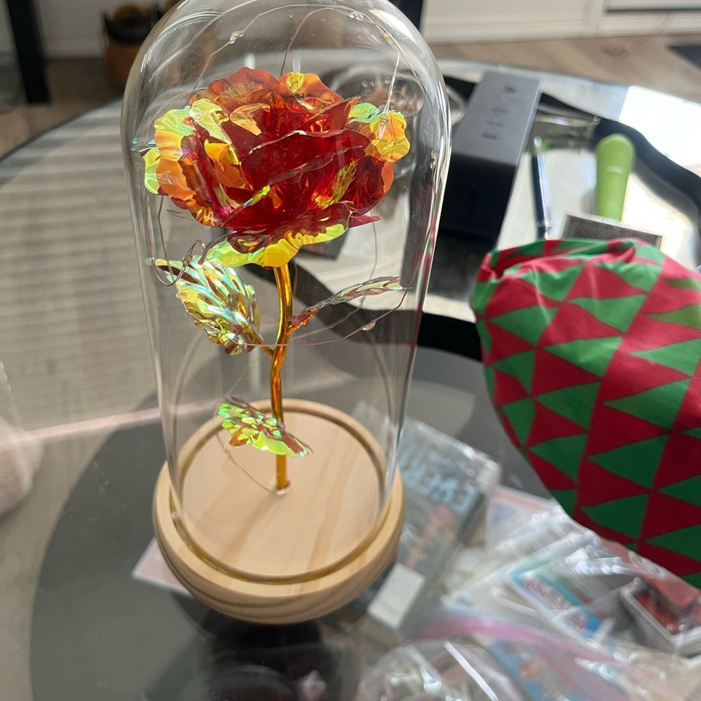 Crystal Rose in Glass Dome